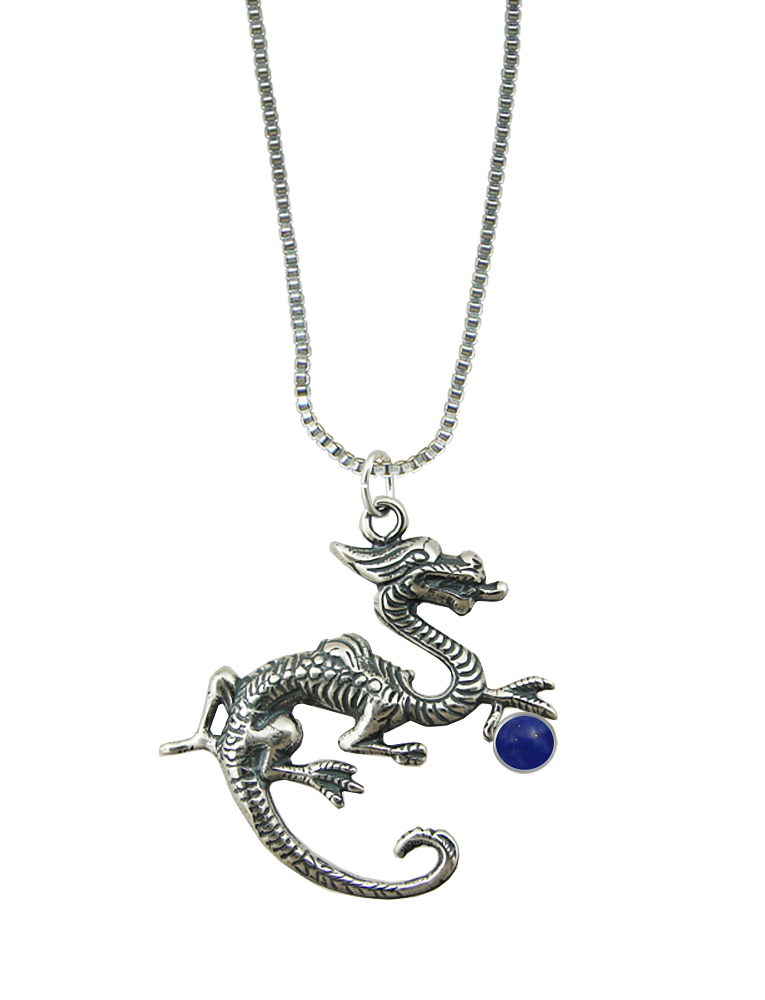 Sterling Silver Sage Dragon Pendant With Lapis Lazuli